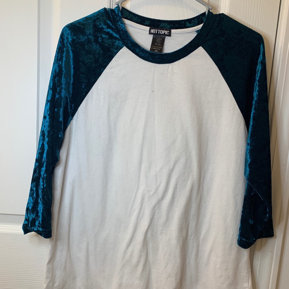 Hot Topic shirt with velveteen sleeves